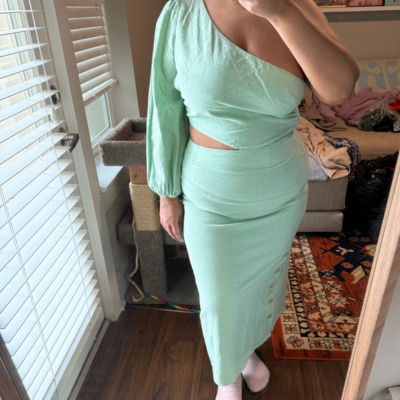 urban outfitters mint green dress NWT SNDYS Size M Mint Green Cyprus Floral Cinched Mini Dress Urban Outfitters